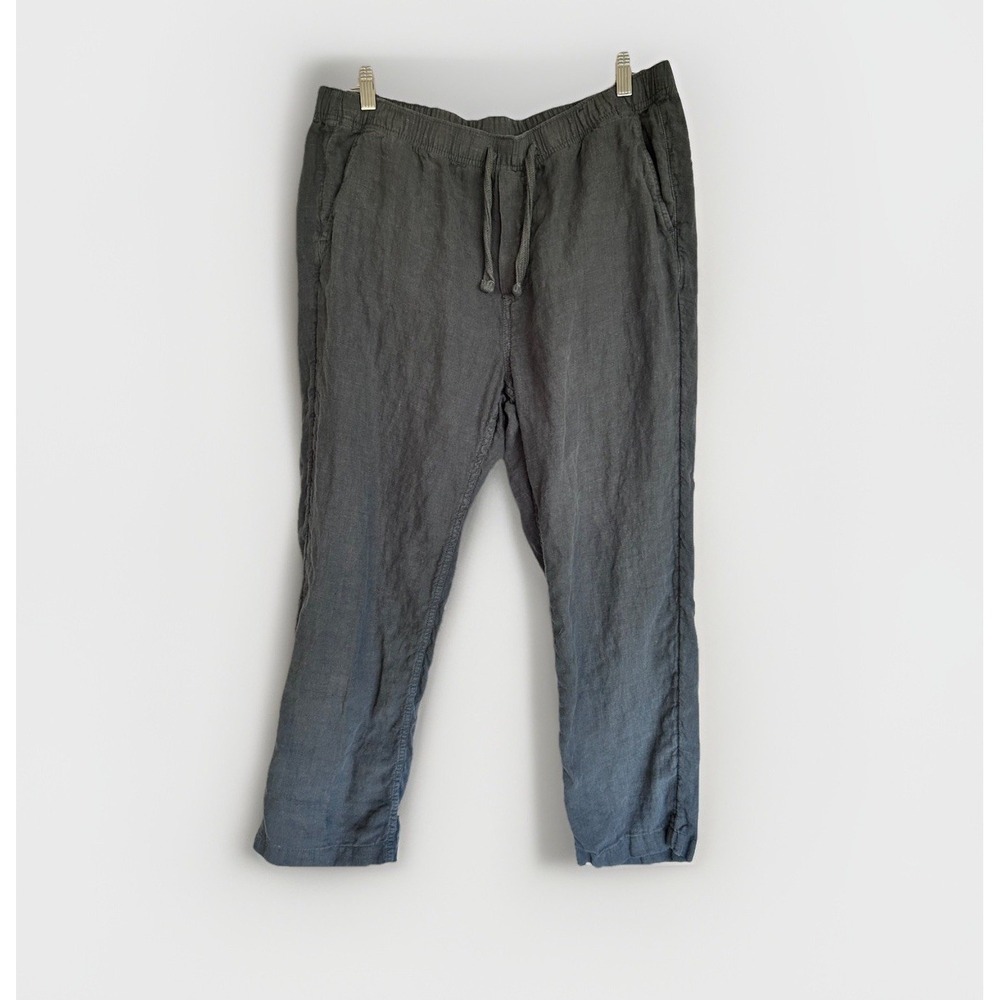 Faherty Linen Pants -Drawstring Pull On Beach Resort  Sz L - Gray - Ankle Capri